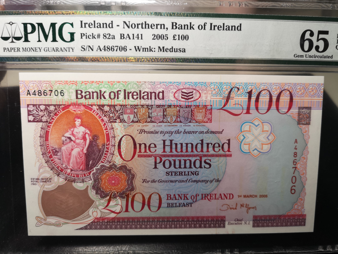 《外钞收藏家》第一百零一期拍卖 2005年北爱尔兰100镑 PMG65 A冠