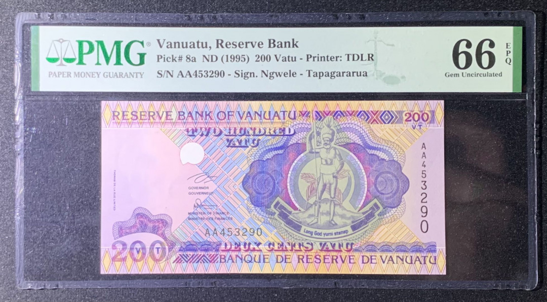 紫瑗钱币—微拍第131期—纸币场 瓦努阿图 1995年 200阿图 PMG 66 EPQ （P-8a）