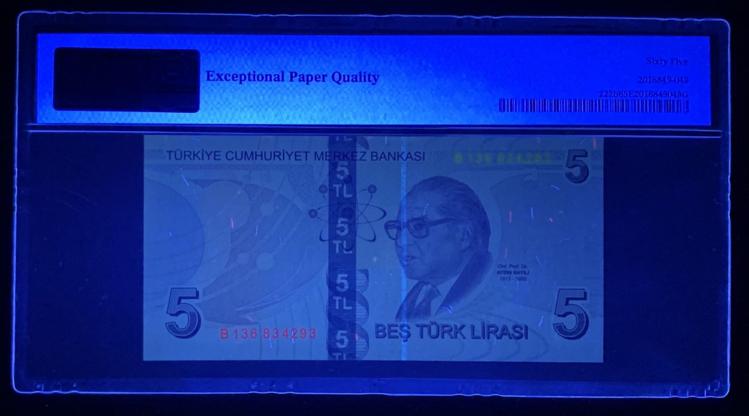 紫瑗钱币—微拍第131期—纸币场 土耳其 2009年 国父凯末尔 5新里拉 PMG 65 EPQ （P-222b）