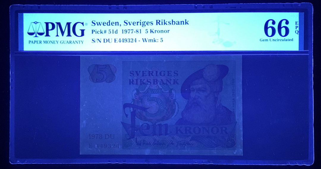 紫瑗钱币—微拍第131期—纸币场 瑞典 1978年 瑞典银行 5克朗 PMG 66 EPQ (P-51d)