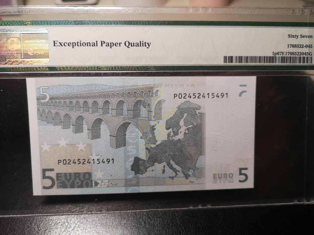 《外钞收藏家》第一百零一期拍卖 2002年5欧元 荷兰 一签 PMG67