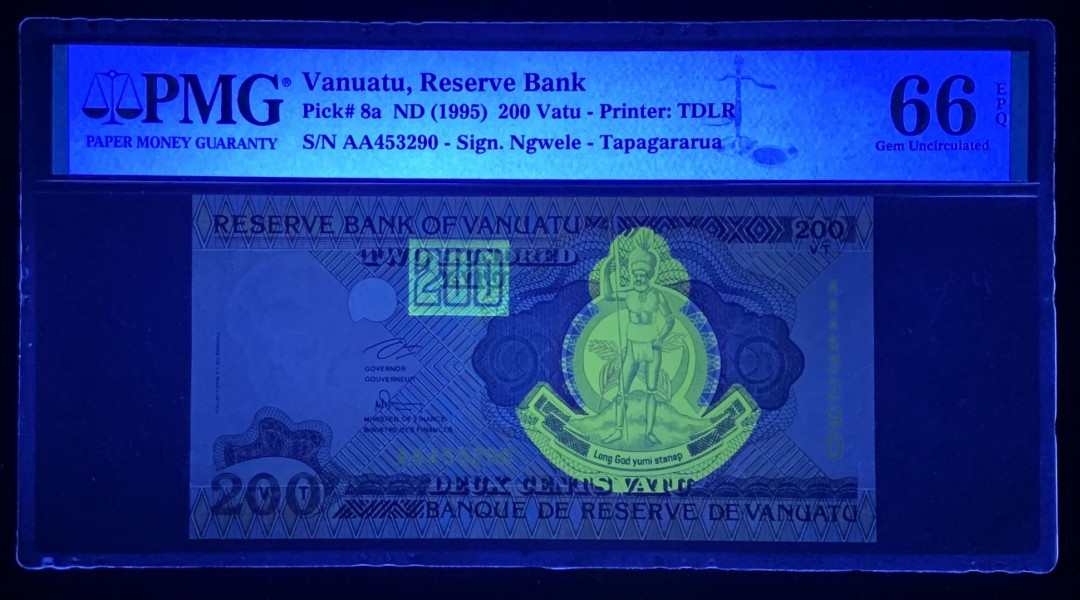 紫瑗钱币—微拍第131期—纸币场 瓦努阿图 1995年 200阿图 PMG 66 EPQ （P-8a）
