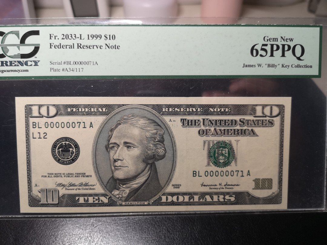 《外钞收藏家》第一百零一期拍卖 1999年10美元 大头版 PCGS65 71号小号