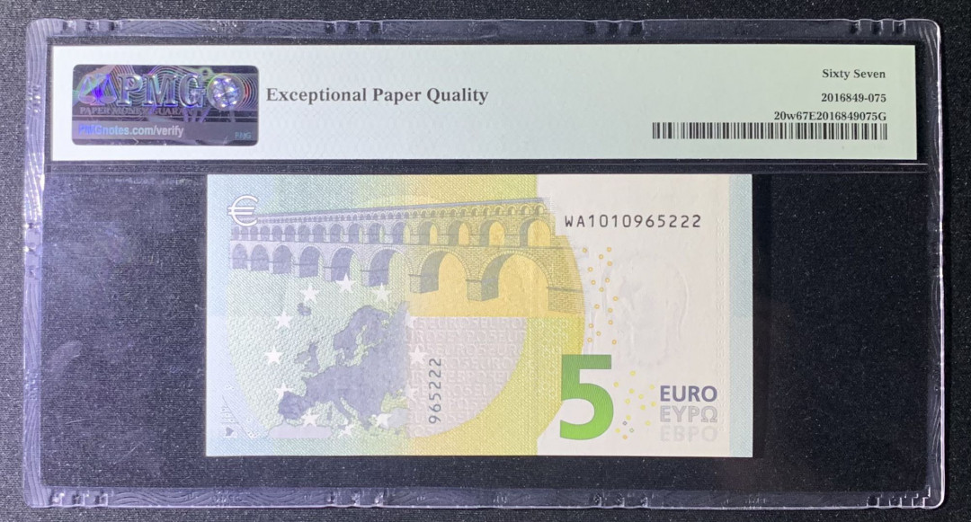 紫瑗钱币—微拍第131期—纸币场 德国 2013年 5欧元 PMG 67 EPQ （P-20W）尾号222