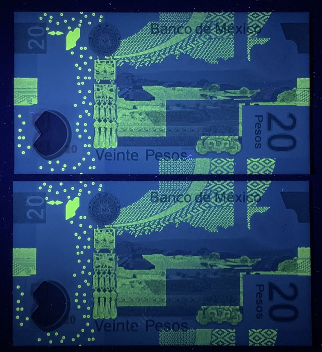 紫瑗钱币—微拍第131期—纸币场 墨西哥 2016年  20比索 塑料币 AA系列A冠 首发 UNC  2枚一组
