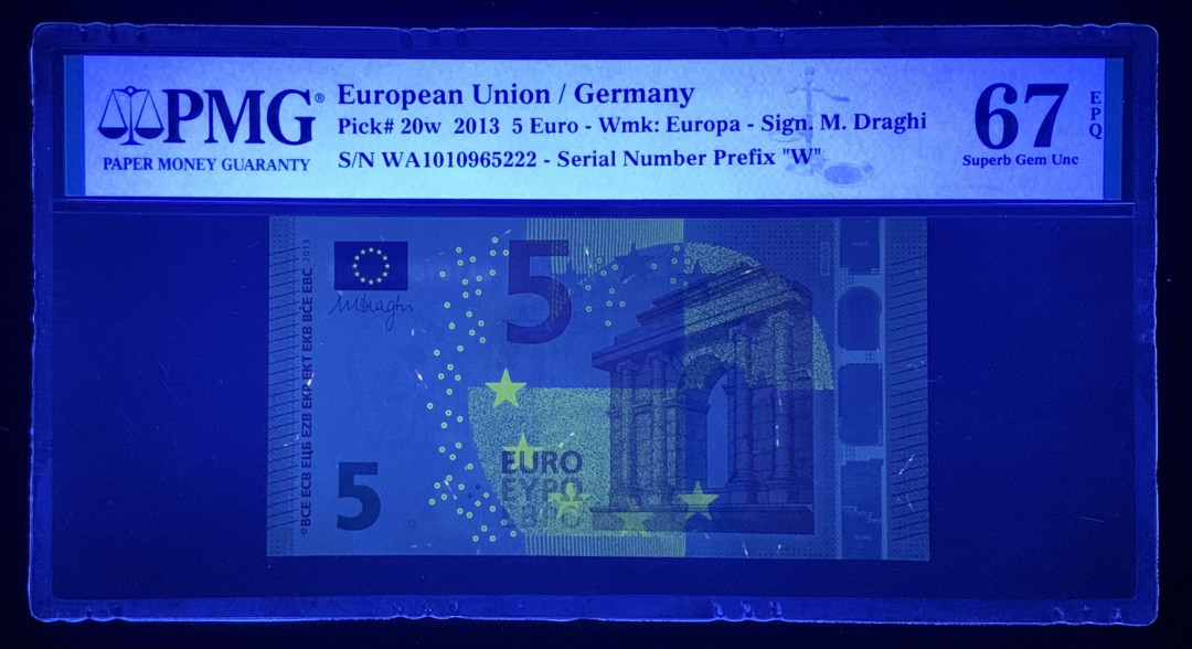 紫瑗钱币—微拍第131期—纸币场 德国 2013年 5欧元 PMG 67 EPQ （P-20W）尾号222