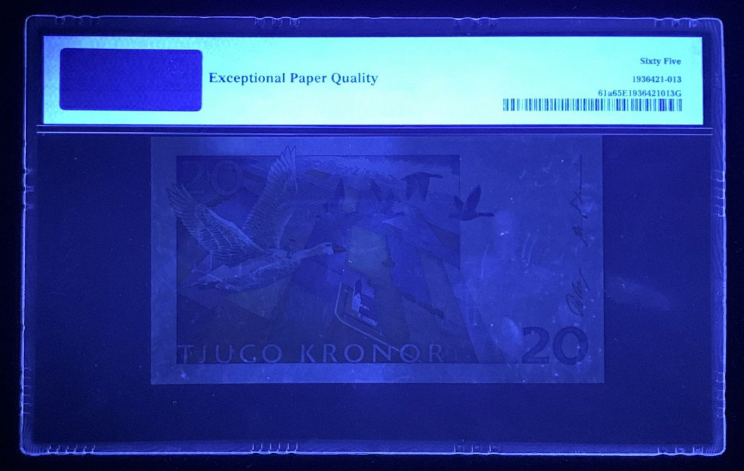 紫瑗钱币—微拍第131期—纸币场 瑞典 1991-92年 骑鹅旅行记 20克朗 PMG 65 EPQ （P-61a）