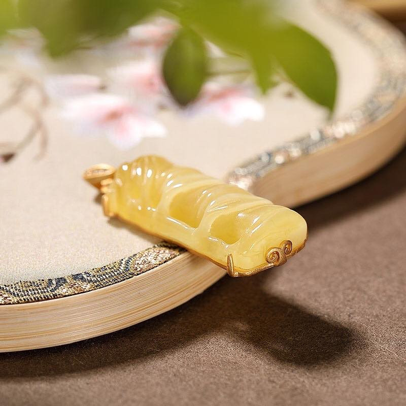 银慧珠宝 《新品》-纯银镀金蜜蜡竹子单吊坠