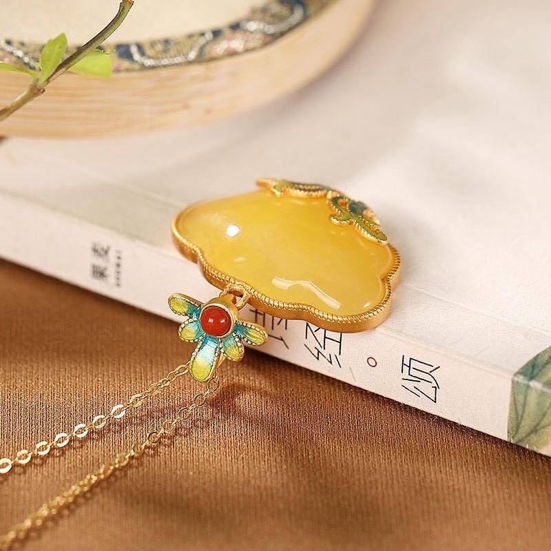 银慧珠宝 《新品》-纯银镀金蜜蜡如意单吊坠