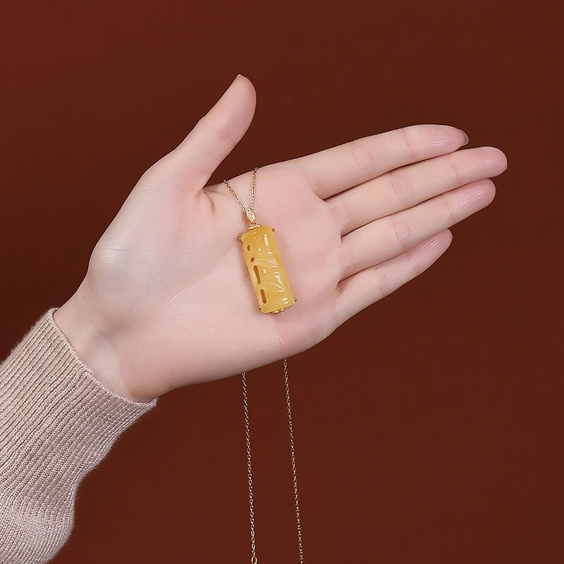 银慧珠宝 《新品》-纯银镀金蜜蜡竹子单吊坠