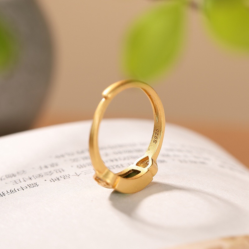 银慧珠宝 《新品》-纯银镀金碧玉如意戒指