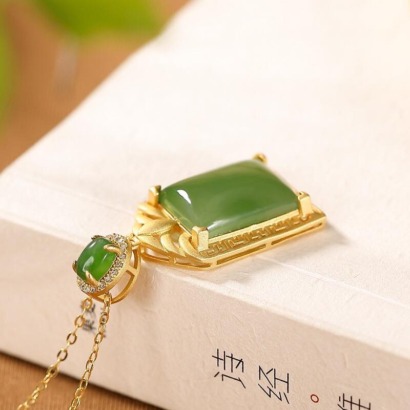 银慧珠宝 《新品》-纯银镀金碧玉单吊坠