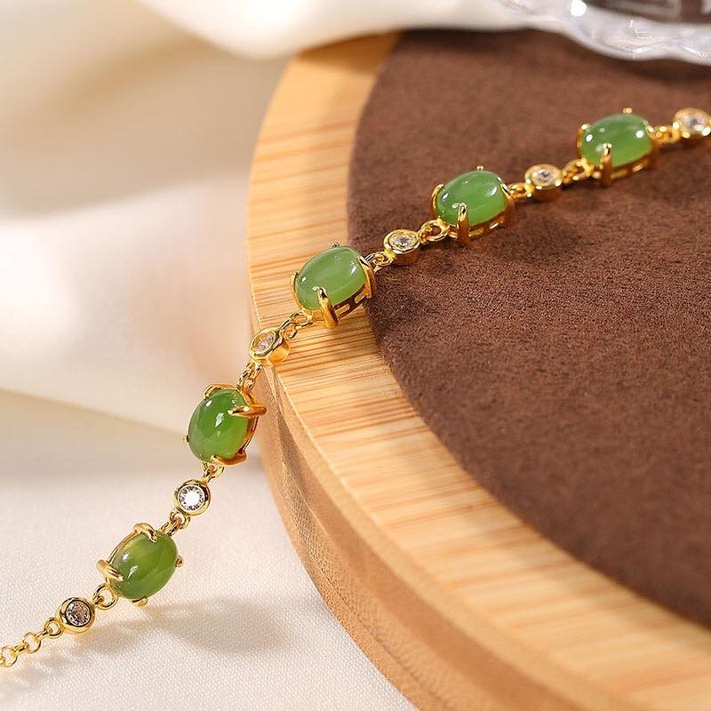 银慧珠宝 《新品》-纯银镀金碧玉手链