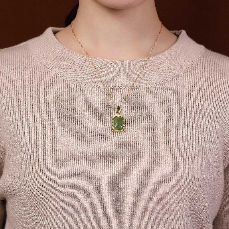 银慧珠宝 《新品》-纯银镀金碧玉单吊坠