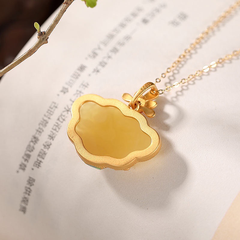 银慧珠宝 《新品》-纯银镀金蜜蜡如意单吊坠