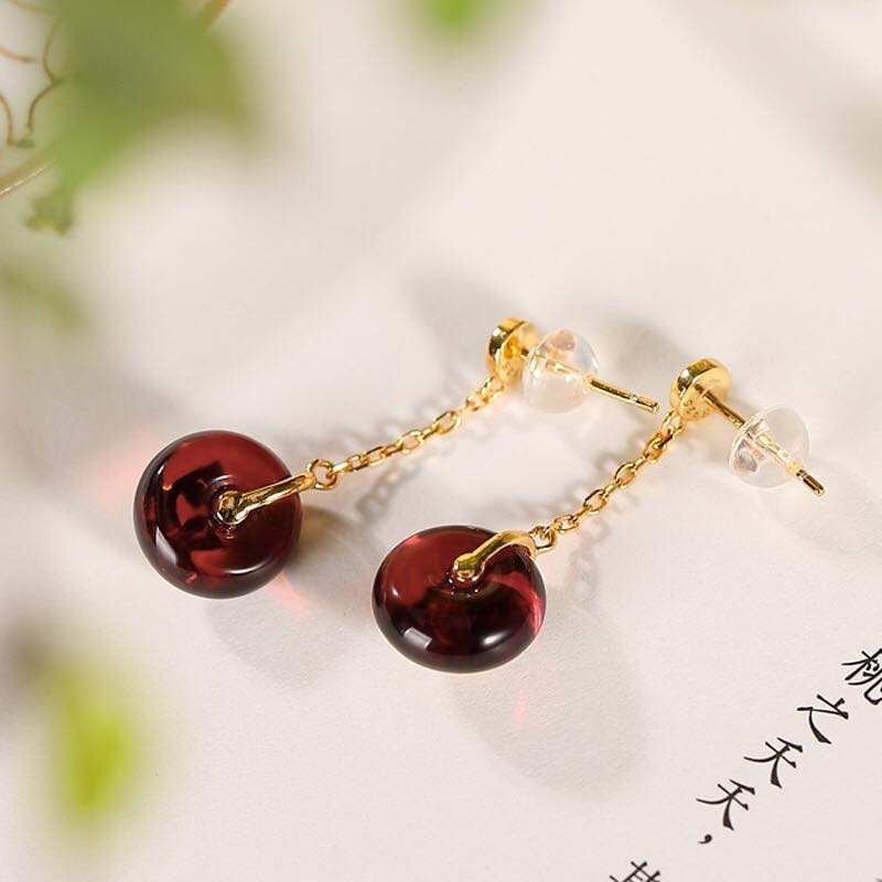 银慧珠宝 《新品》-纯银镀金血珀耳坠