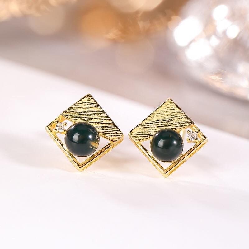银慧珠宝 《新品》-纯银镀金蓝珀耳钉