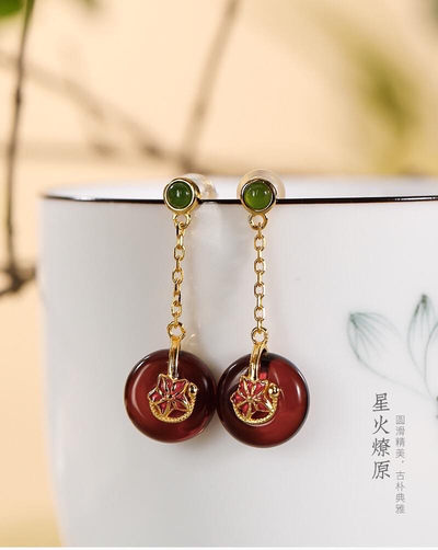 银慧珠宝 - 《新品》-纯银镀金血珀耳坠