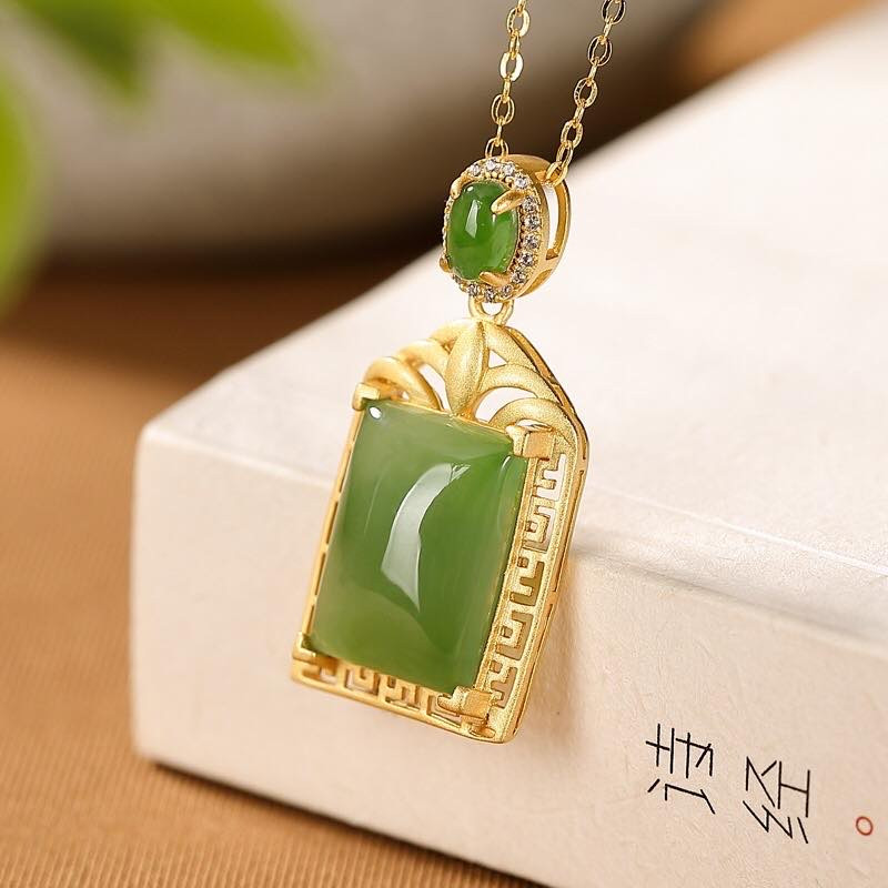 银慧珠宝 《新品》-纯银镀金碧玉单吊坠