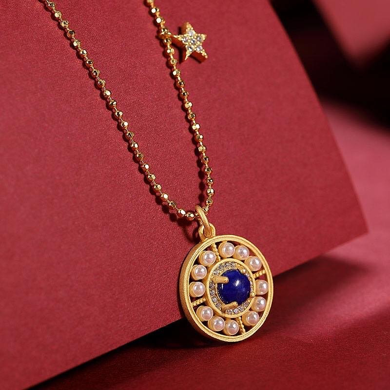 银慧珠宝 《新品》-纯银镀金青金石单吊坠