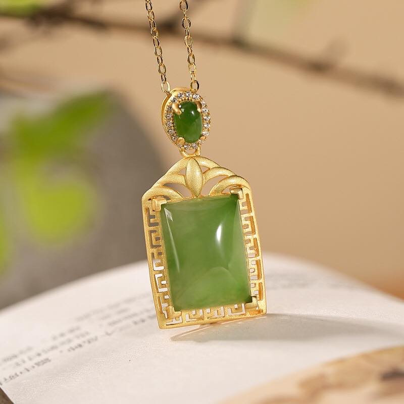 银慧珠宝 《新品》-纯银镀金碧玉单吊坠