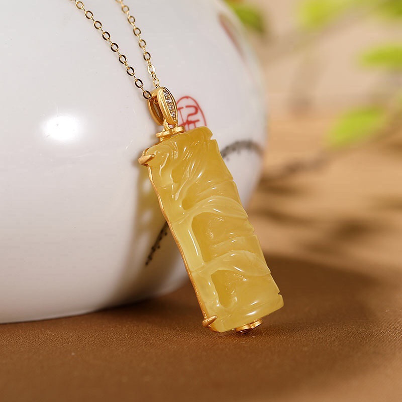 银慧珠宝 《新品》-纯银镀金蜜蜡竹子单吊坠