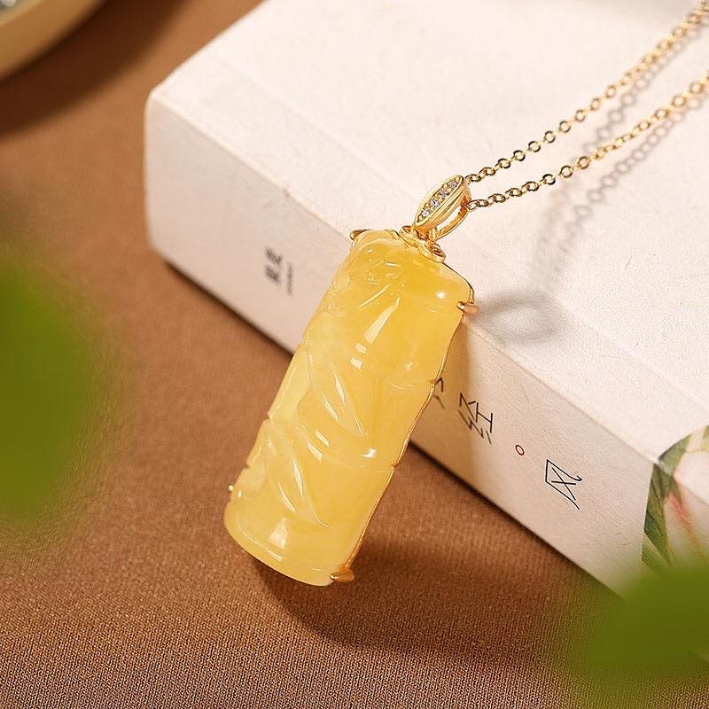 银慧珠宝 《新品》-纯银镀金蜜蜡竹子单吊坠