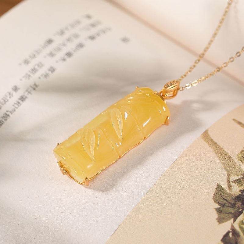 银慧珠宝 《新品》-纯银镀金蜜蜡竹子单吊坠