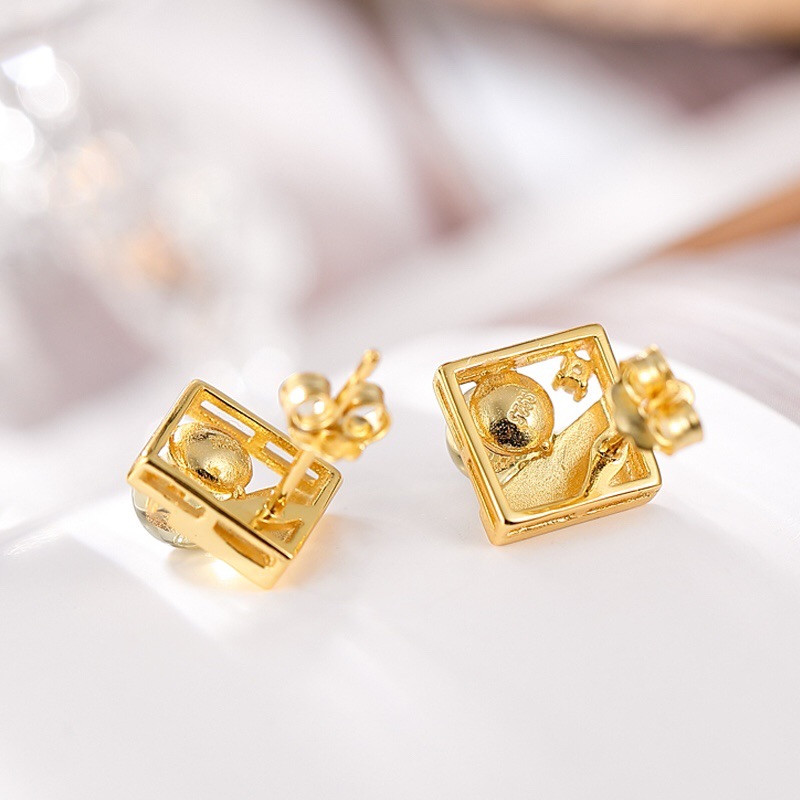 银慧珠宝 《新品》-纯银镀金蓝珀耳钉