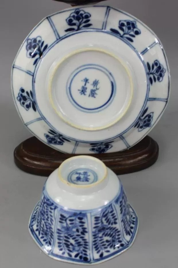 顺兴拍卖行 清青花花卉八方茶具2只