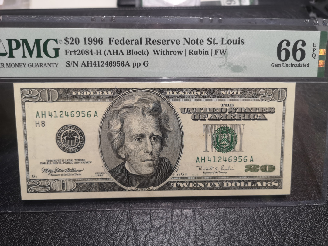 《外钞收藏家》第一百零二期拍卖 1996年20美元 大头版 PMG66