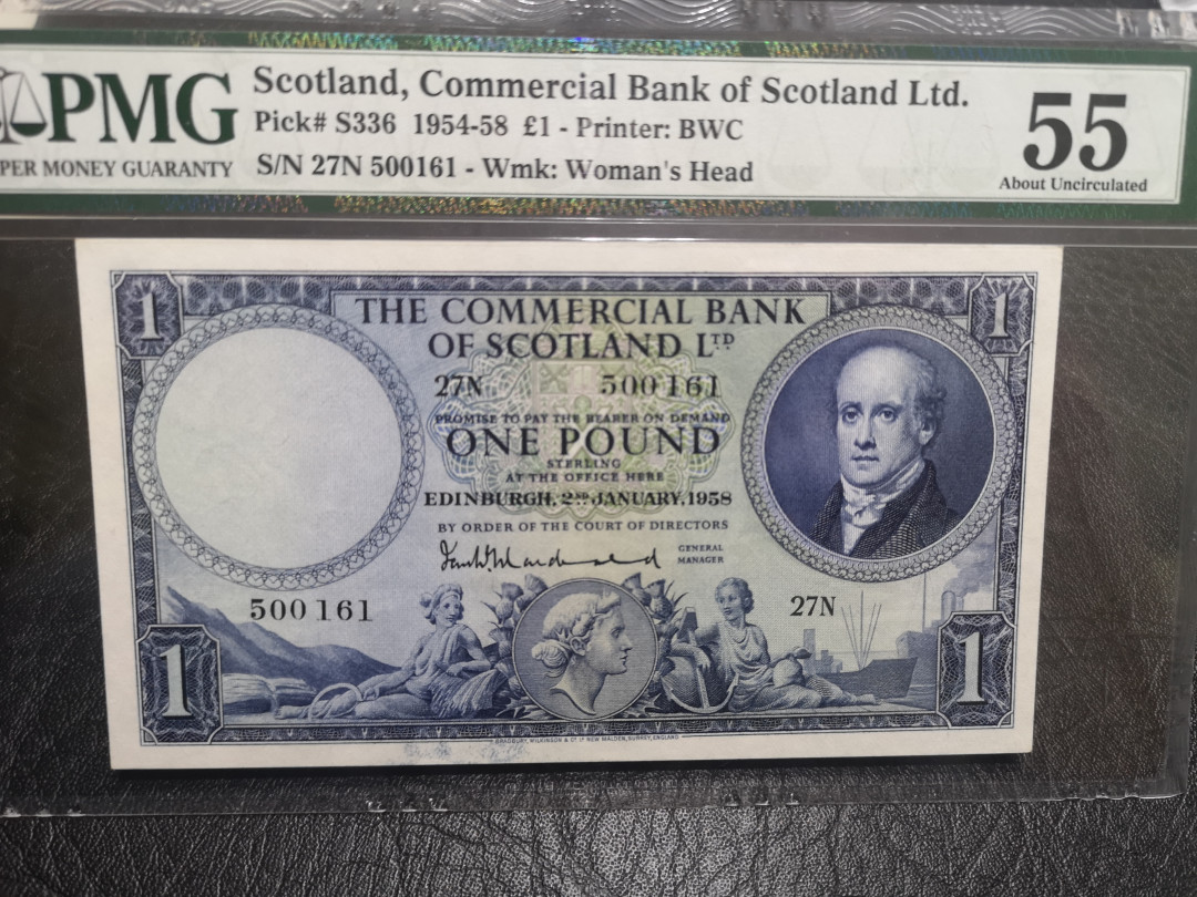 《外钞收藏家》第一百零二期拍卖 1958年苏格兰1镑  1996年10美元 大头版 PMG55 BWC出品