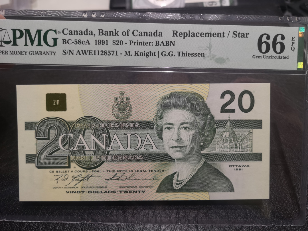 《外钞收藏家》第一百零二期拍卖 1991年加拿大鸟版 20加元  PMG66