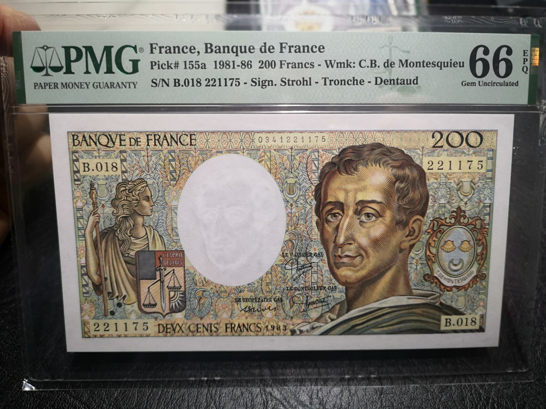 《外钞收藏家》第一百零二期拍卖 1983年法国200法郎 PMG66