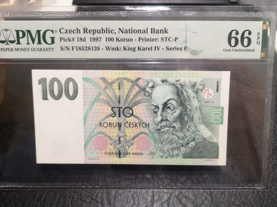 《外钞收藏家》第一百零二期拍卖 1997年捷克100克朗 PMG66