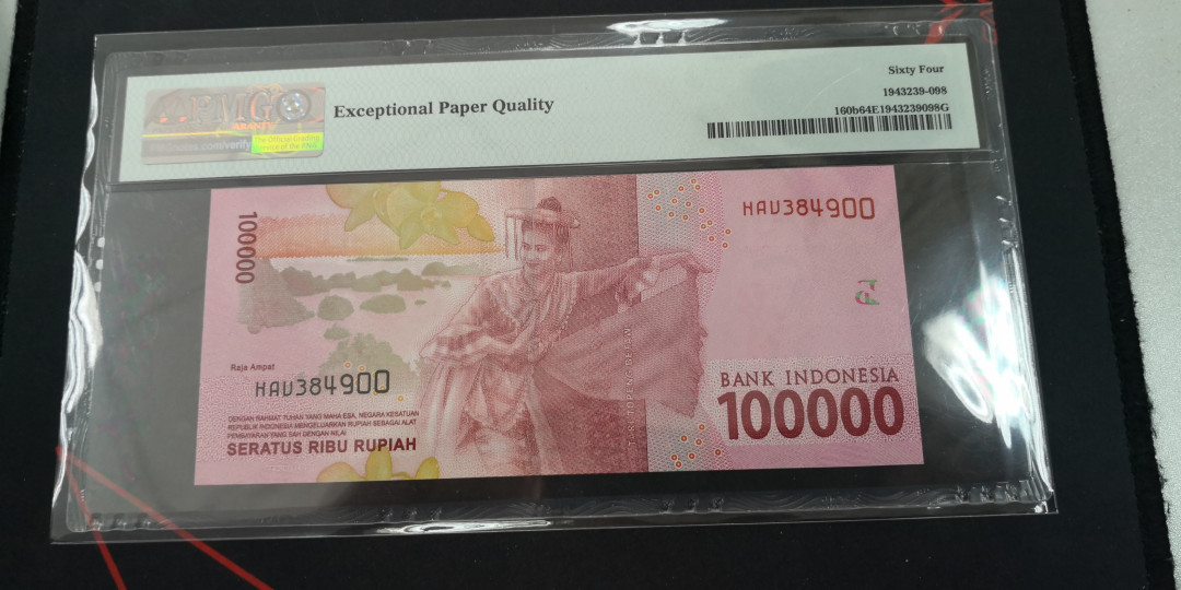 《张总收藏》第16期——世界最佳+法属大珍 2016年印尼100000卢比PMG64E最大面额，绝品品相毫无问题
