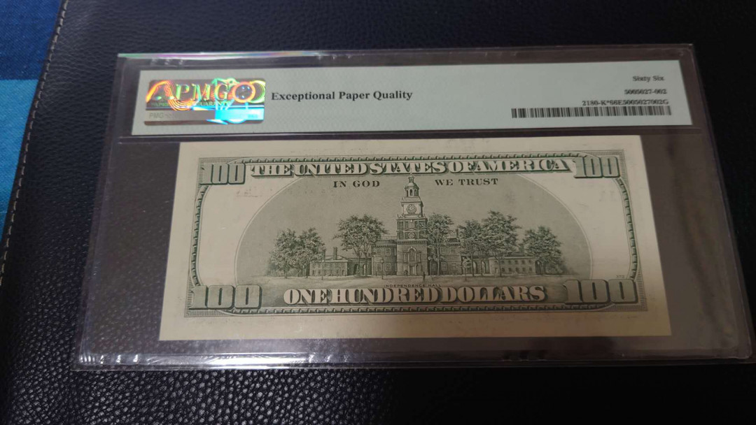 【囧羊收藏】精选微拍第16期~2021年第七期 精选港澳币和其它世界纸币 【已经场外一口价售出，请勿再出价谢谢】2006年美国100元大头 *补号冠PMG66E 全新绝品