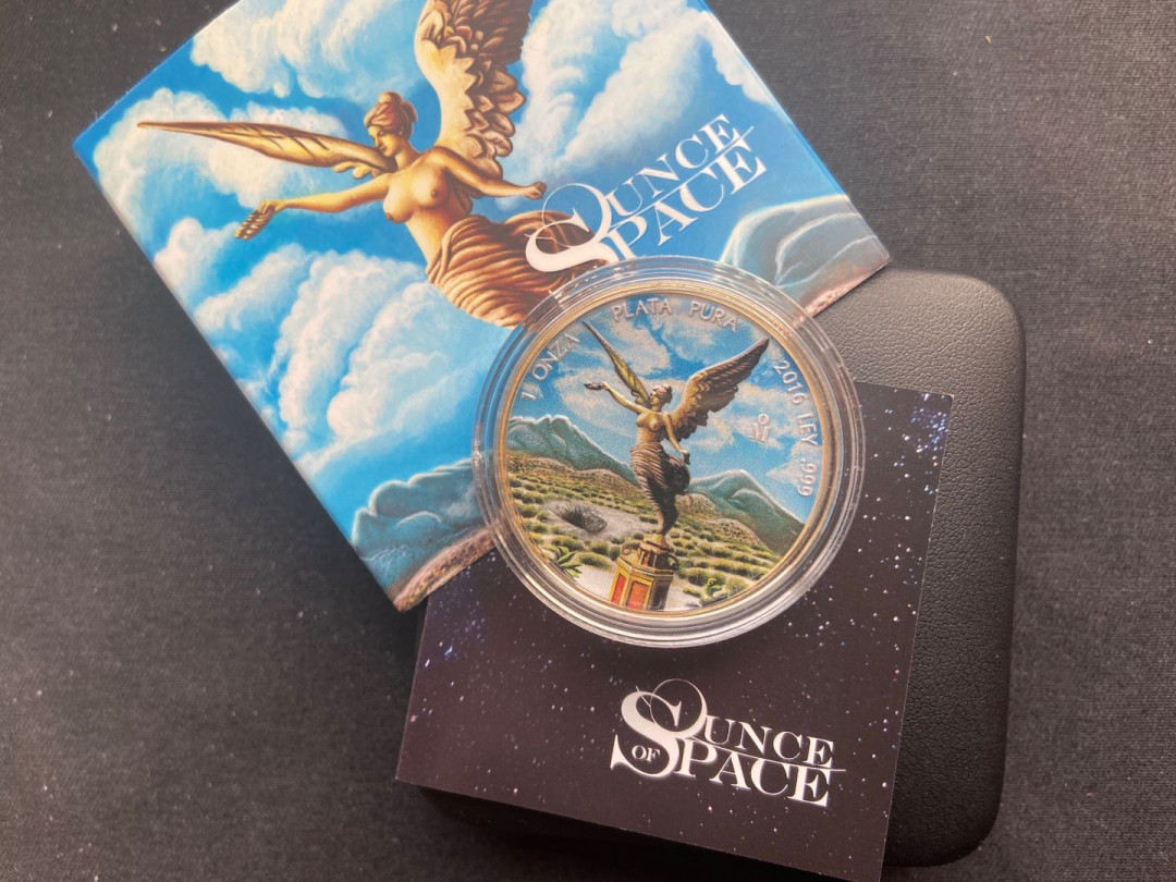 【币观天下】第138场钱币拍卖 墨西哥2016年1盎司自由女神Allende陨石镶嵌彩色银币