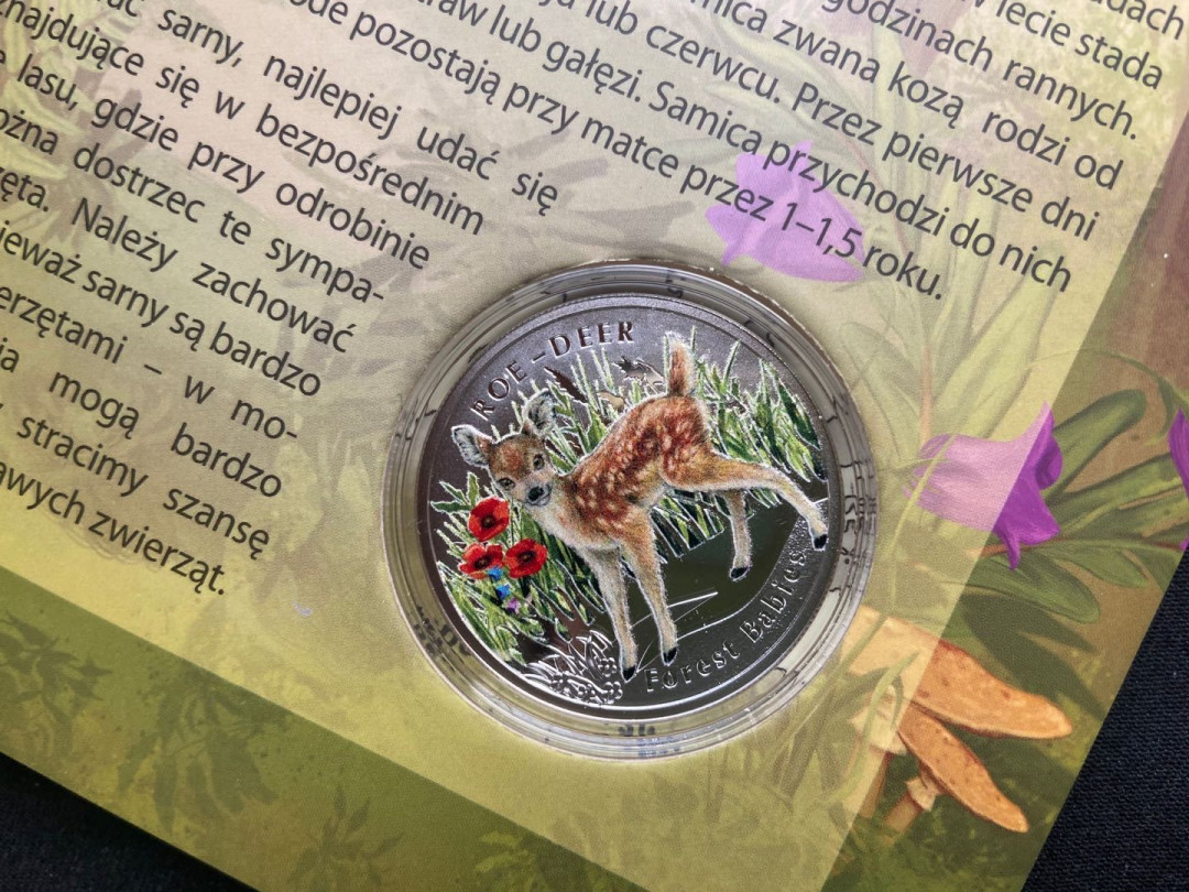 【币观天下】第138场钱币拍卖 【纽埃】纽埃2014年1元，稀有币，世界著名丛林宝贝系列之---麆鹿萌宝，精制数码彩色银币