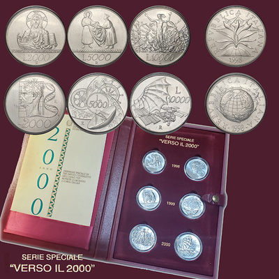 0起1加-纯粹捡漏拍-13场 - 意大利1998-2000年千禧年6枚银币官方套币-盒证全