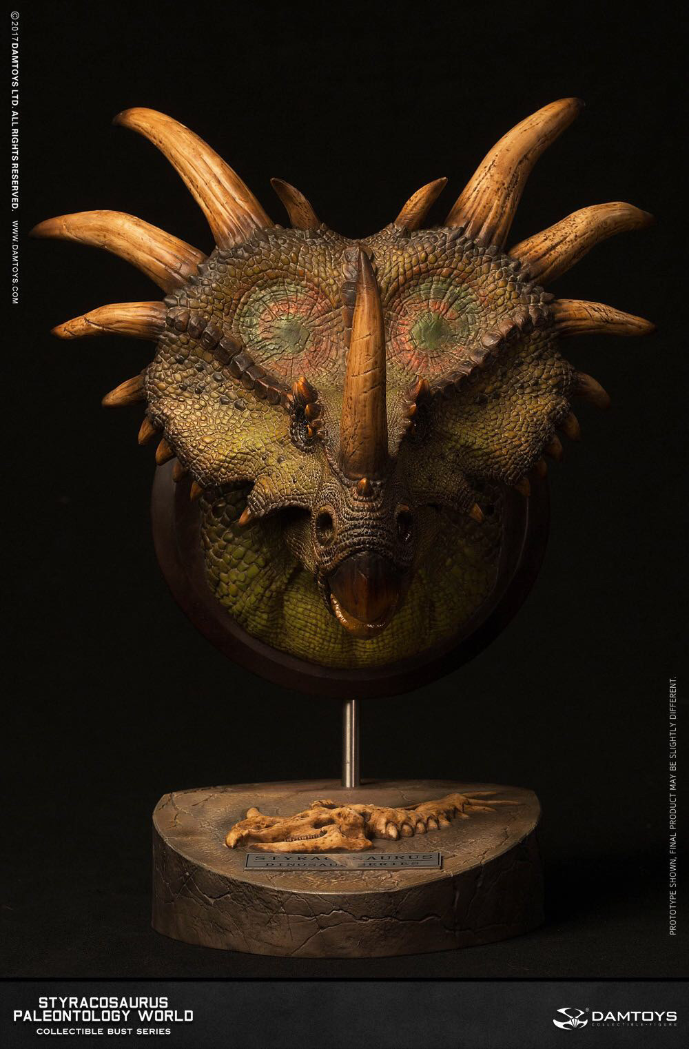 零元拍：DAMTOYS 博物馆系列 - 戟龙/Stracosaurus 头部雕像 收藏级雕像（MUS004 A