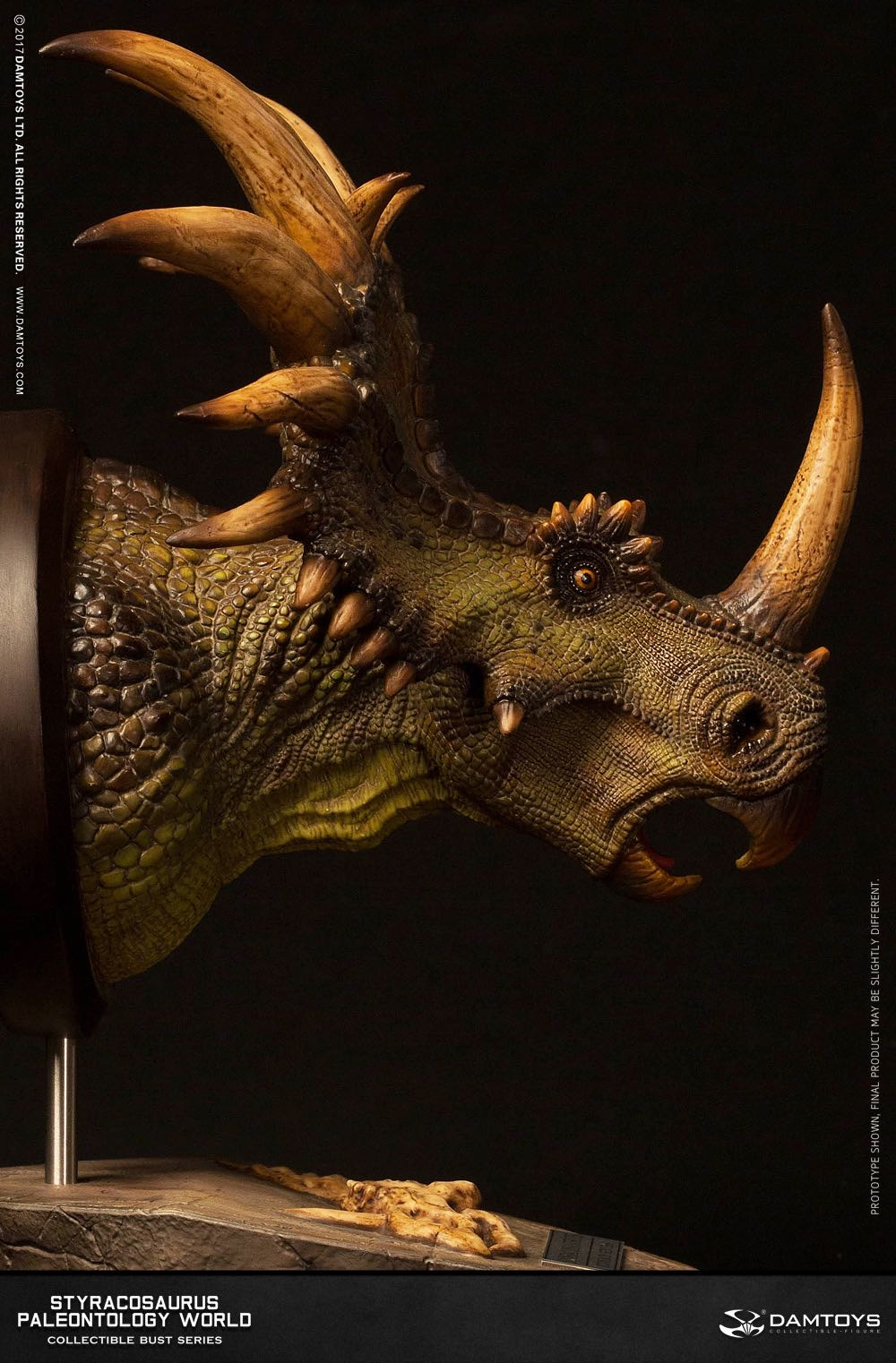 零元拍：DAMTOYS 博物馆系列 - 戟龙/Stracosaurus 头部雕像 收藏级雕像（MUS004 A