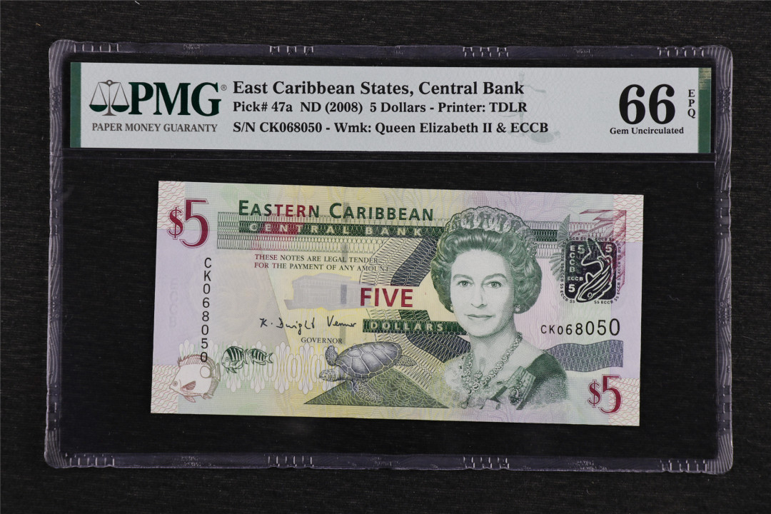亘邦收藏-第54期 2008年 东加勒比 5元 PMG 66EPQ 068050