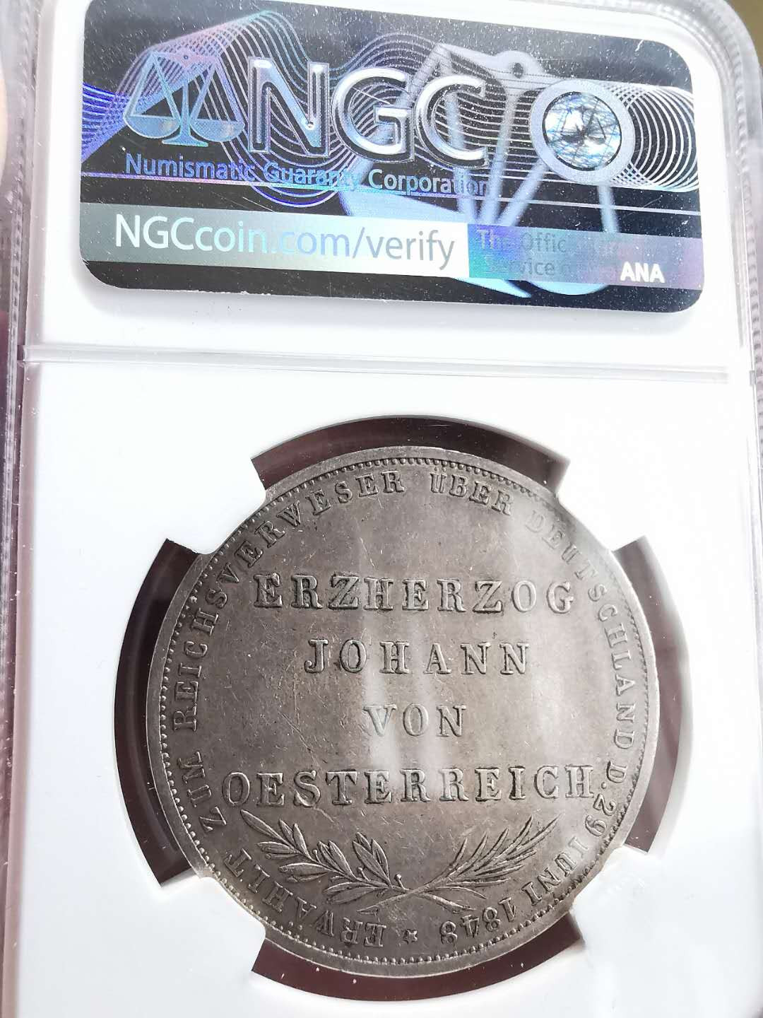 凡希社世界钱币第一百五十期 1848法兰克福宪法2盾大银NGC-AU55