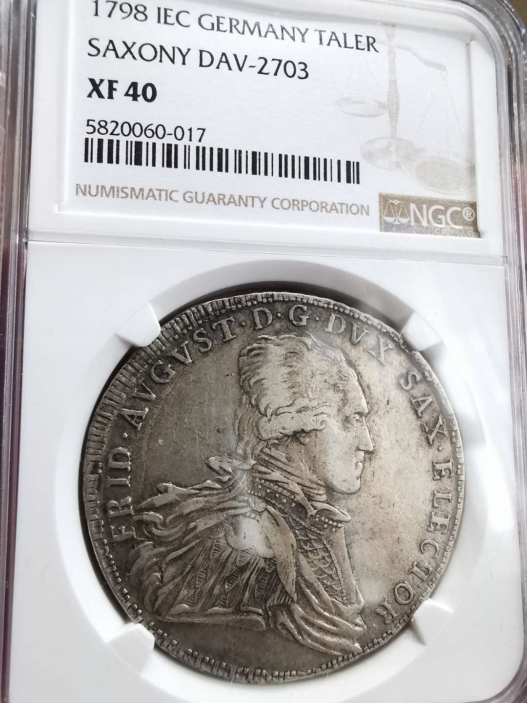 凡希社世界钱币第一百五十期 1798萨克森大型泰勒NGC-XF40