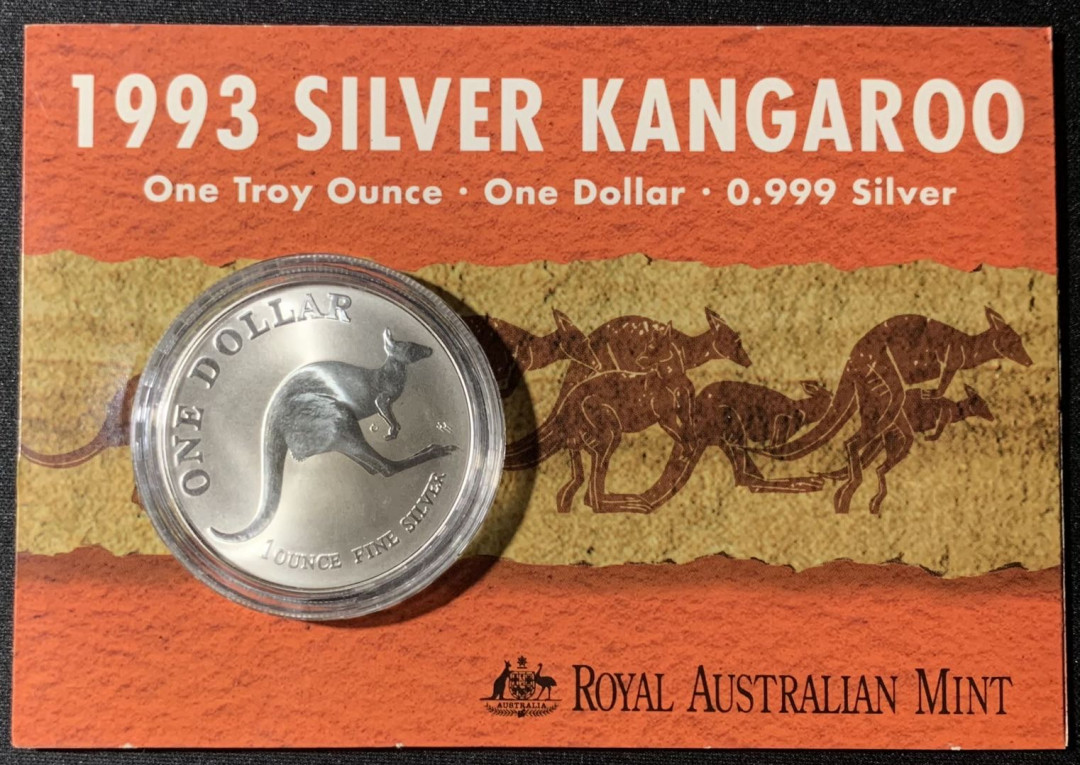 紫瑗钱币—微拍第133期  澳大利亚 1993年 袋鼠 1元 投资银币 1盎司 0.999银 精制 原厂卡