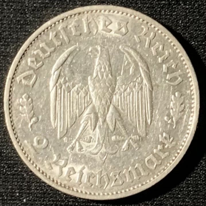 紫瑗钱币—微拍第133期  德国 1934年 F版 席勒诞辰175周年 2马克 8克 0.625银 