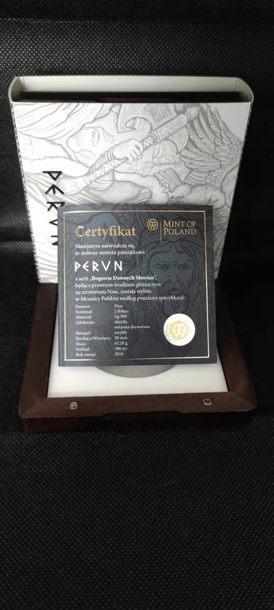 【随心拍&Getcoins】钱币拍卖第八十三期～ 2018年纽埃斯拉夫之神雷神佩龙镶木头纪念币 2盎司银币