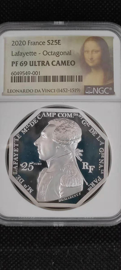 【随心拍&Getcoins】钱币拍卖第八十三期～ 法国2020年历史名人拉法耶特多边形2盎司加厚银币