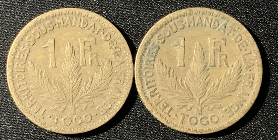 紫瑗钱币—微拍第133期  法属多哥 1924 1925年 1法郎 2枚一组